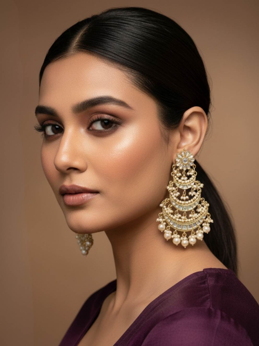 Ishhaara Gold Plated Contemporary Kundan And Pearls Chandbalis