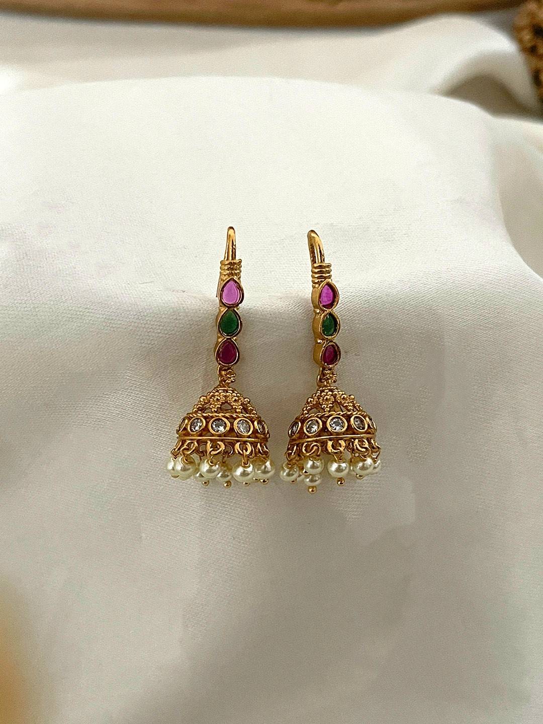 Ishhaara Gold Plated Dome Shaped Jhumkas