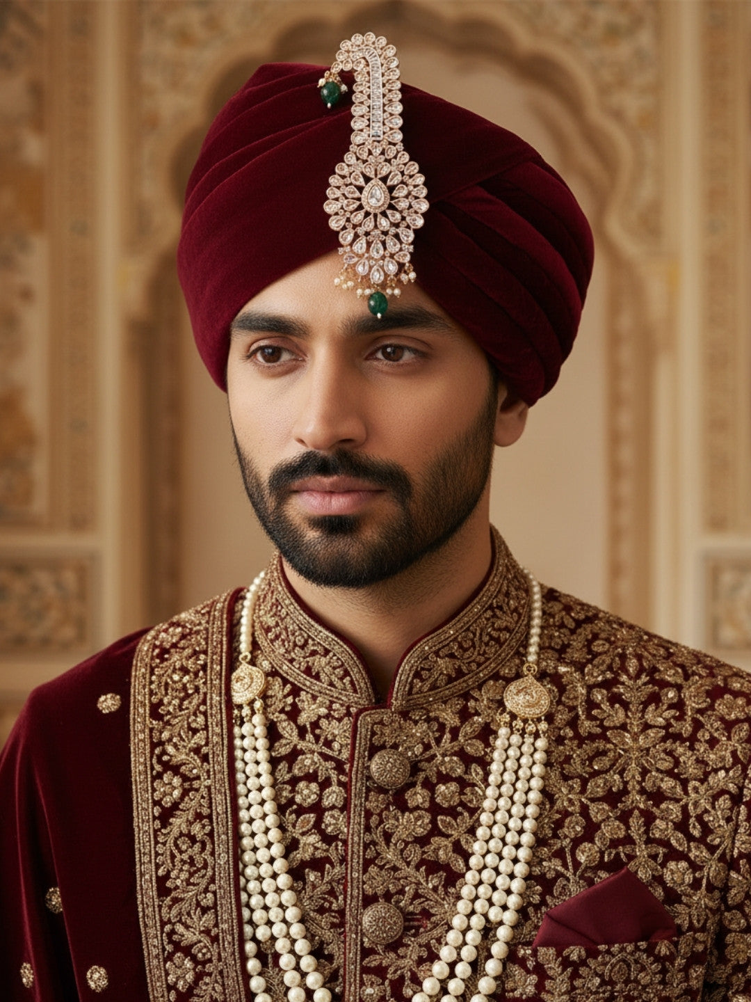 Ishhaara Gold Plated Green Beads Studded Pachi Kundan Kalangi