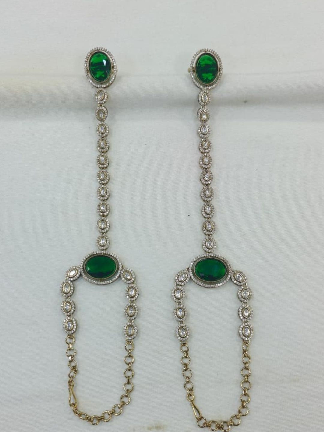 Ishhaara Gold Plated Green Cubic Zirconia Hathphool