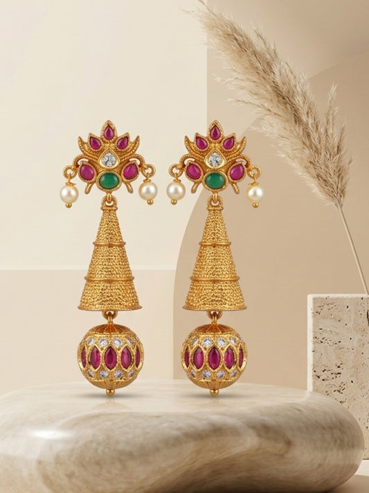 Ishhaara Gold Plated Kemp Stone Earrings