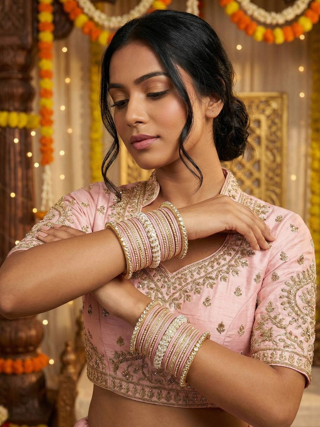 Ishhaara Gold Plated Kundan Bangle Bracelets — handcrafted Indian jewellery - view 11
