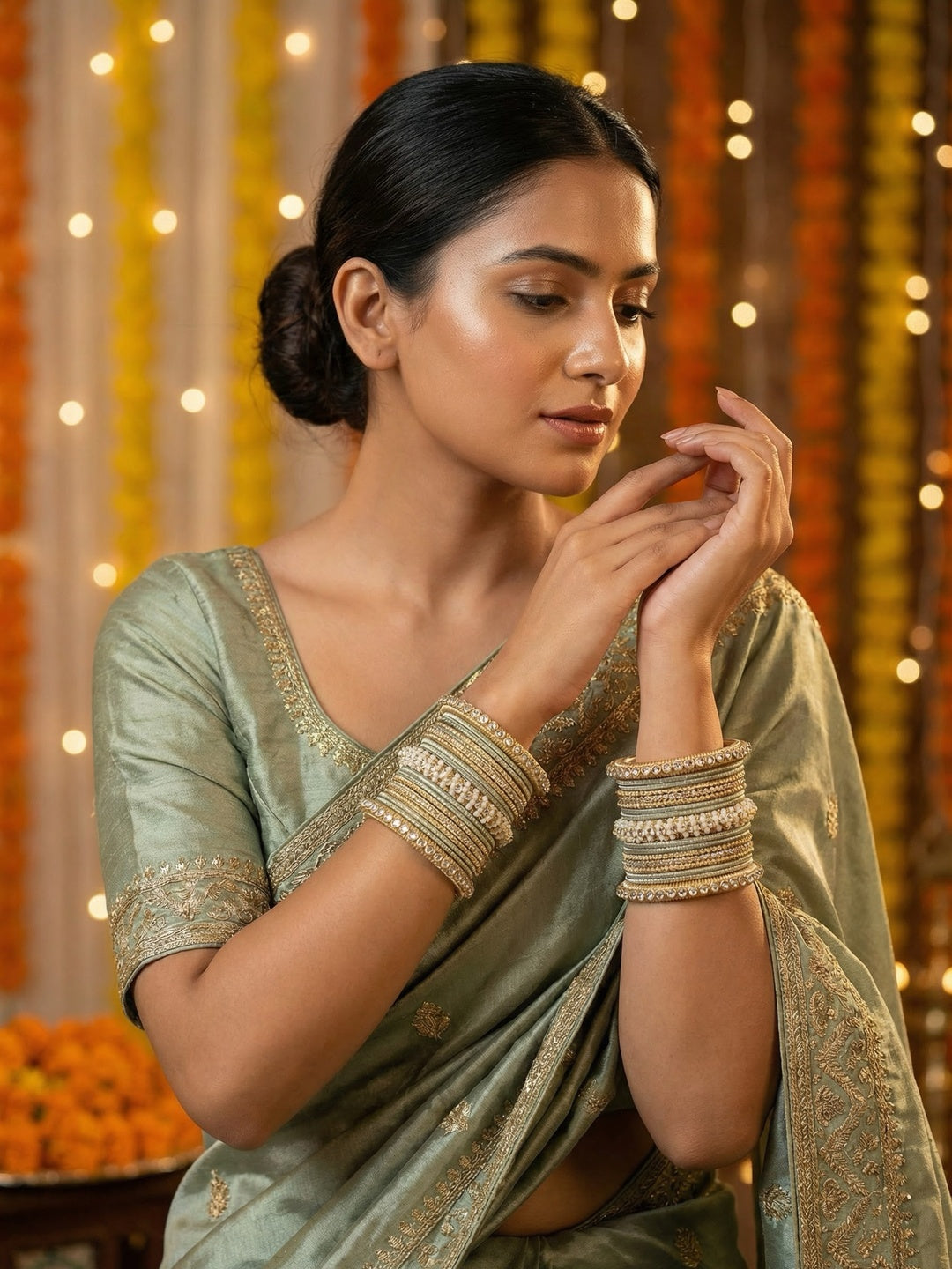 Ishhaara Gold Plated Kundan Bangle Bracelets — handcrafted Indian jewellery - view 17