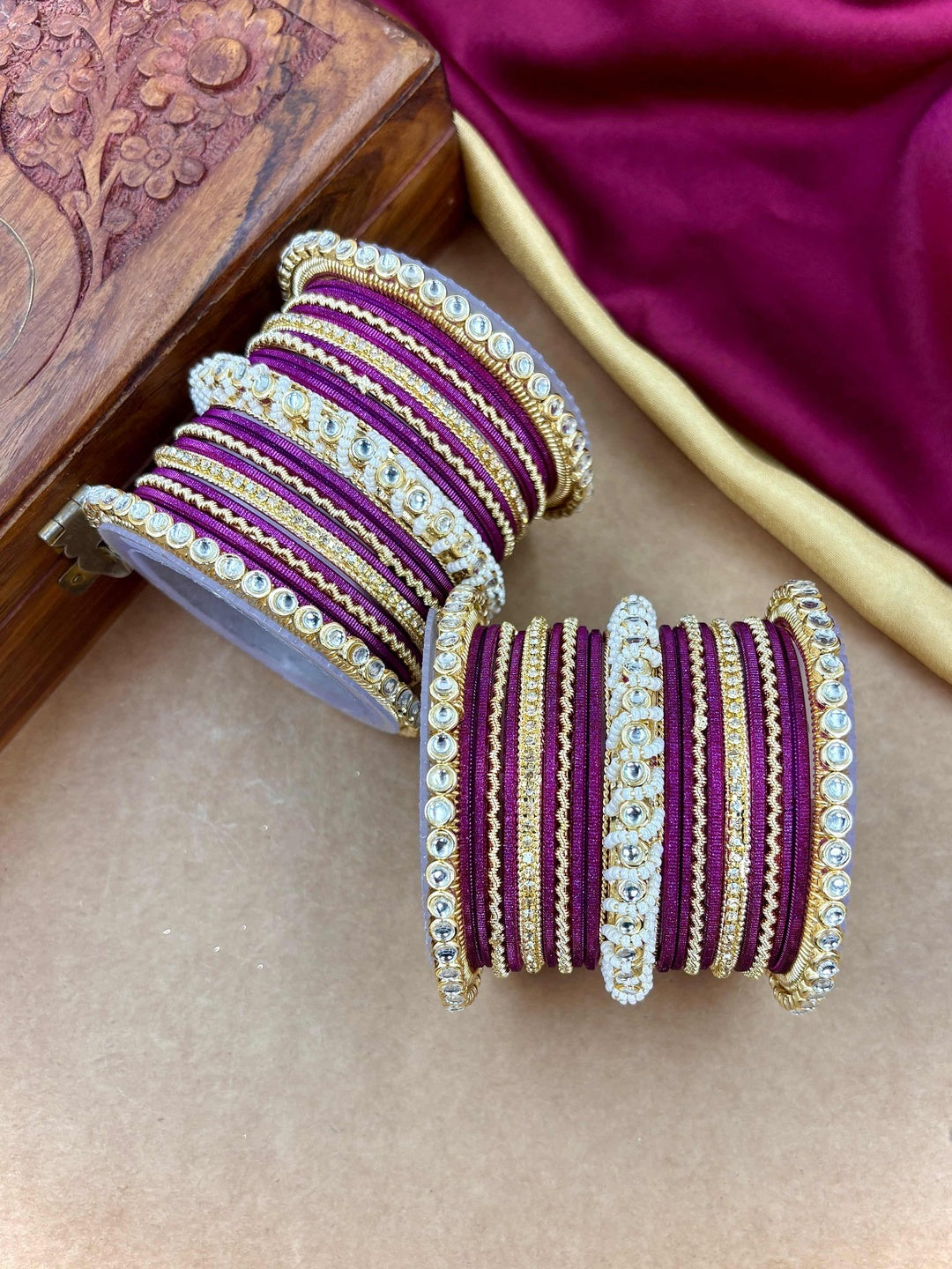 Ishhaara Gold Plated Kundan Bangle Bracelets — handcrafted Indian jewellery - view 2