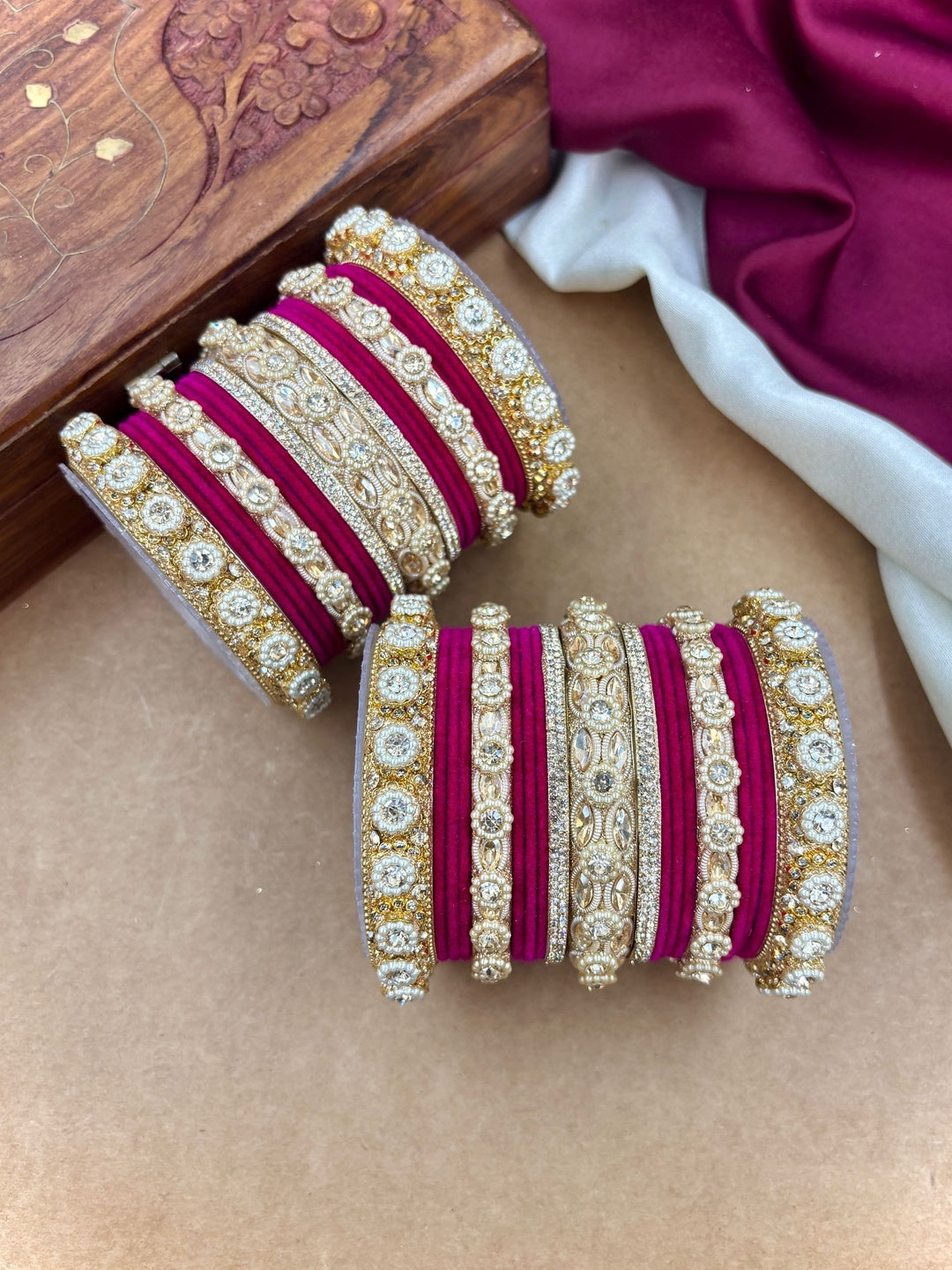 Ishhaara Gold Plated Kundan Bangle Set - A set of gold plated kundan bangles with intricate designs and velvet inner lining - view 14