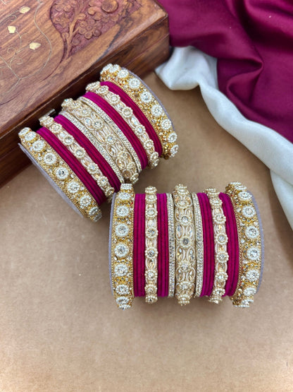Ishhaara Gold Plated Kundan Bangle Set - A set of gold plated kundan bangles with intricate designs and velvet inner lining - view 14
