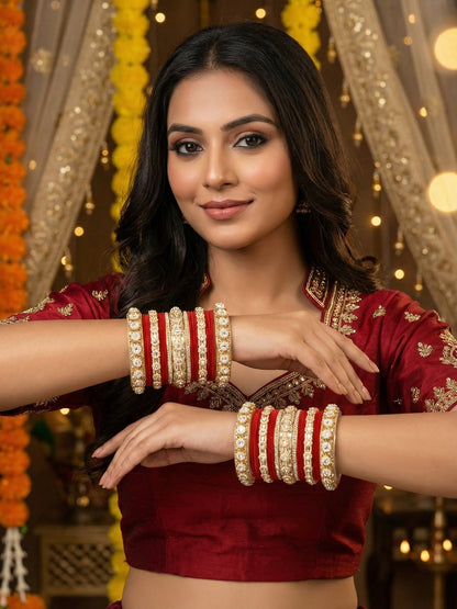 Ishhaara Gold Plated Kundan Bangle Set - A set of gold plated kundan bangles with intricate designs and velvet inner lining - view 19