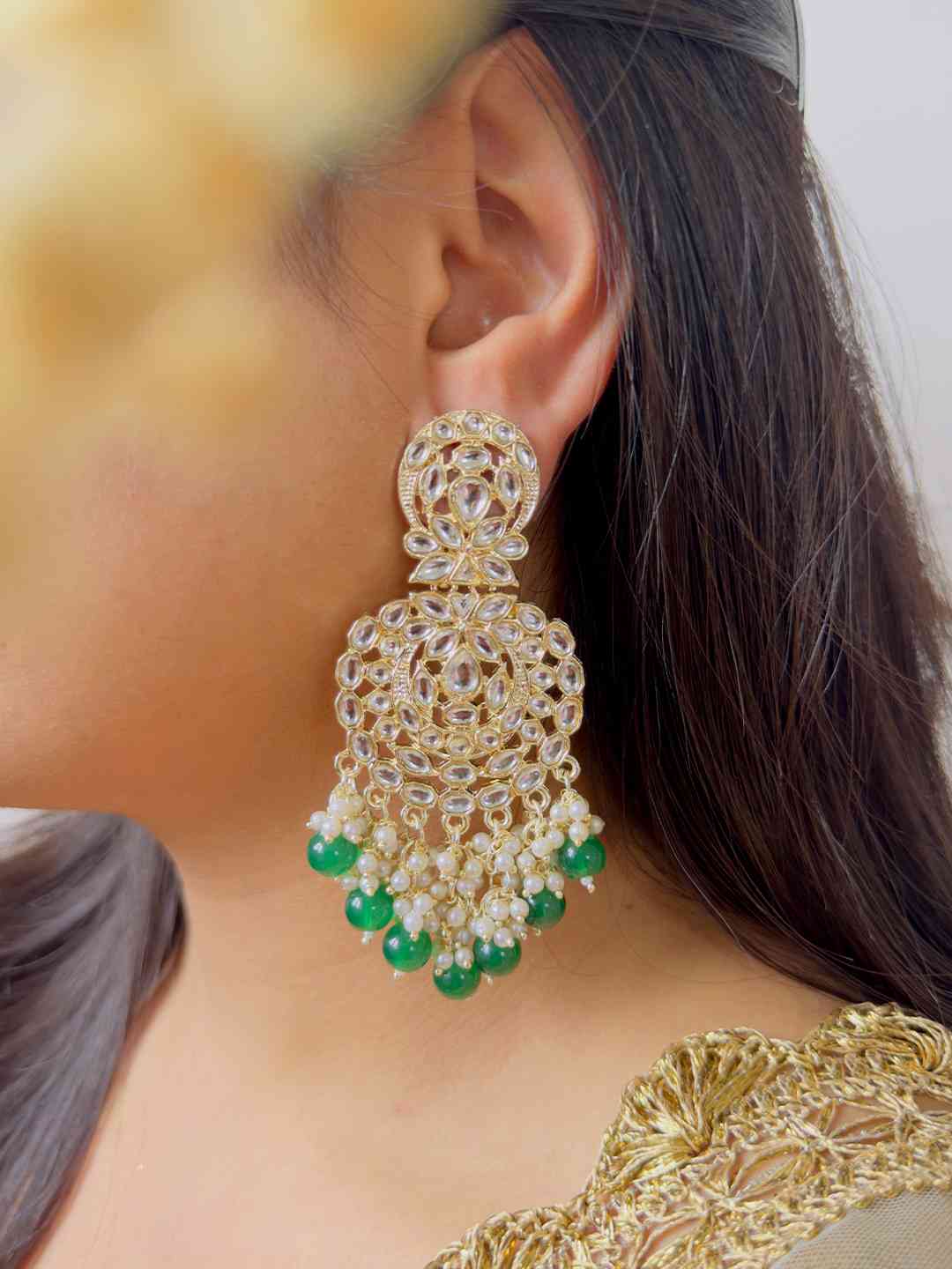 Ishhaara Gold Plated Kundan Chandbalis