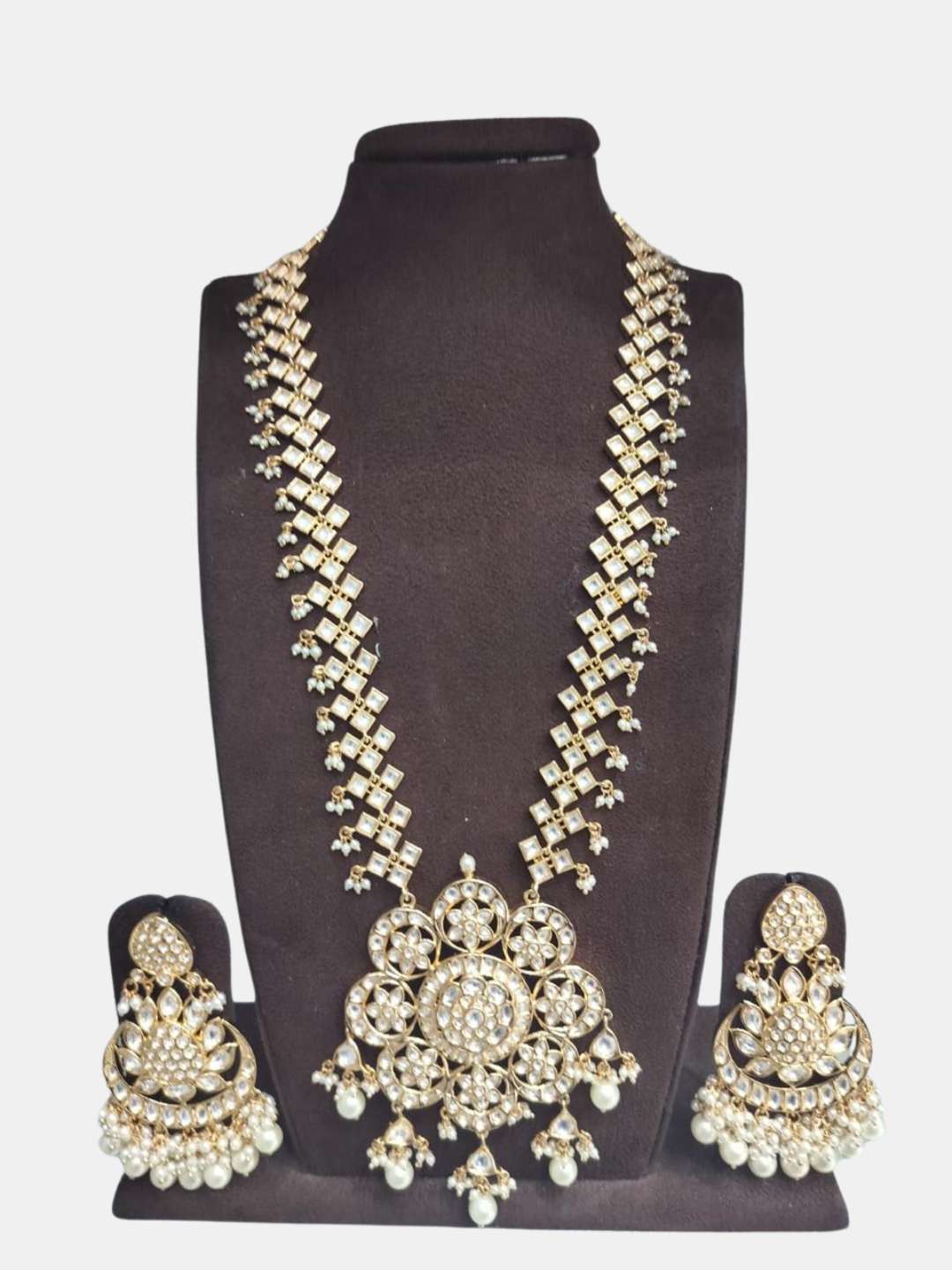 Ishhaara Gold Plated Kundan Crescent Embellished Pendant Necklace Set