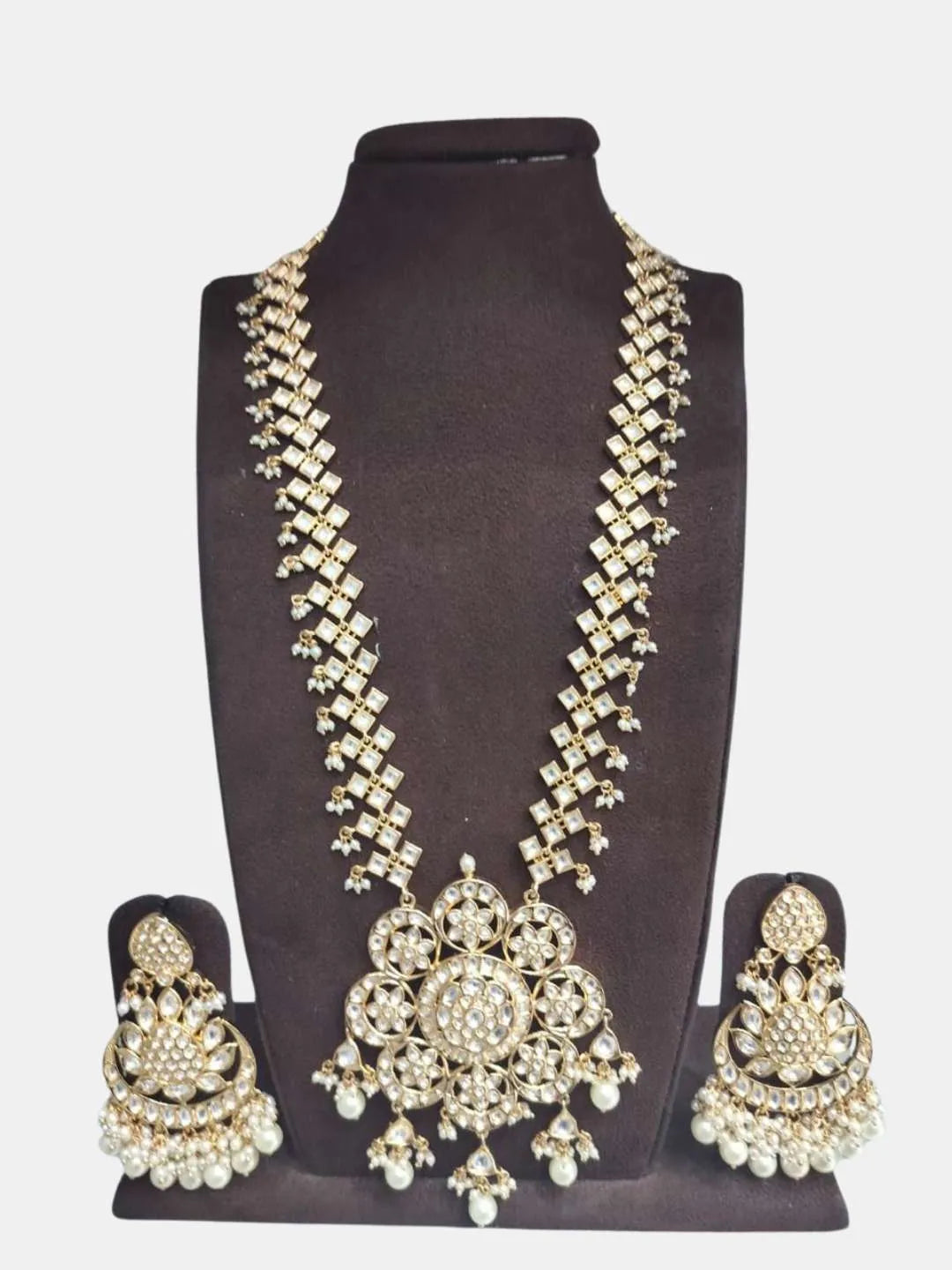 Ishhaara Gold Plated Kundan Crescent Embellished Pendant Necklace Set