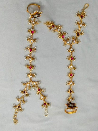 Ishhaara Gold Plated Kundan Hathphool — handcrafted Indian jewellery