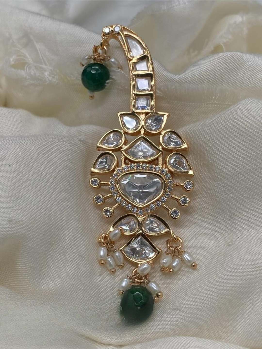 Ishhaara Gold Plated Kundan Polki And Emerald Beaded Kalangi