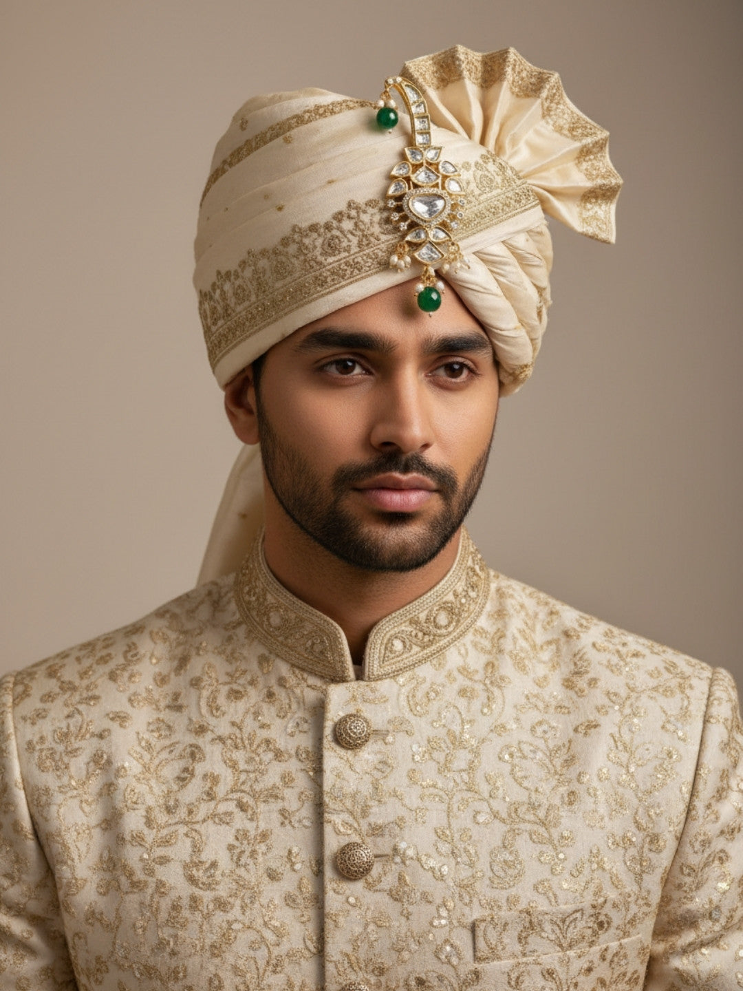 Ishhaara Gold Plated Kundan Polki And Emerald Beaded Kalangi