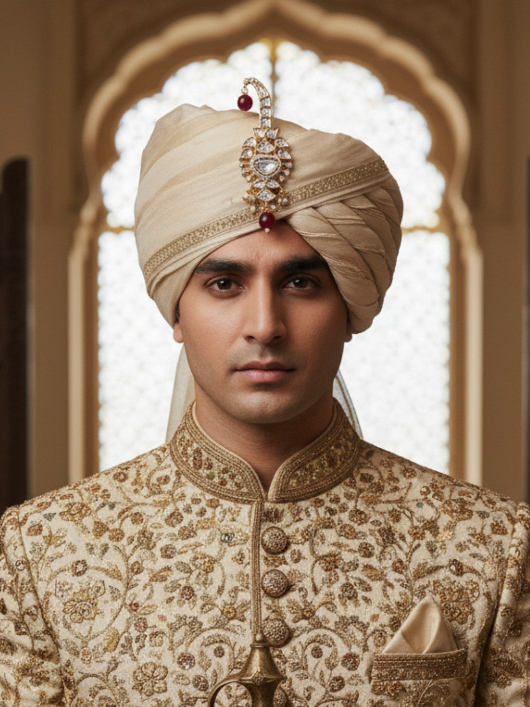 Ishhaara Gold Plated Kundan Polki And Ruby Beaded Kalangi