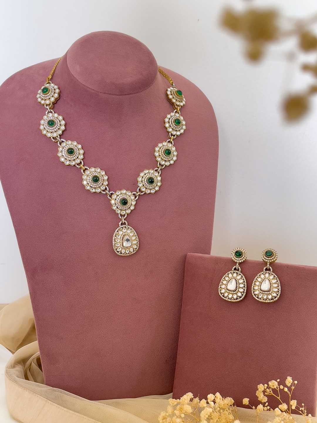 Ishhaara Gold Plated Kundan Polki Stone Meenakari Necklace Set