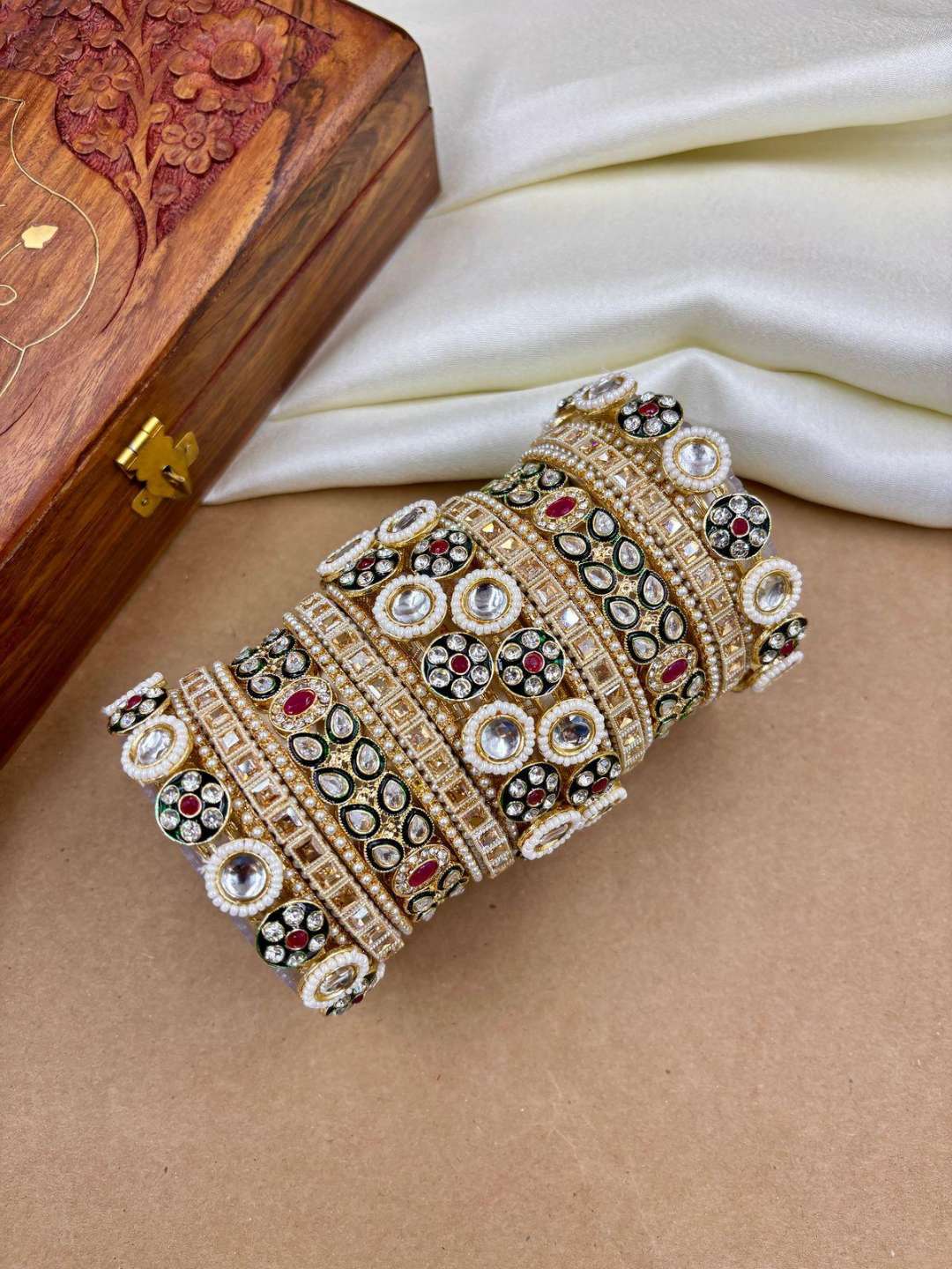 Ishhaara Gold Plated Kundan Stone And Meenakari Bangles Set