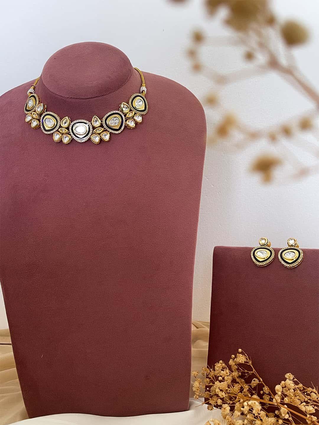 Ishhaara Gold Plated Kundan Studded Necklace And Earrings Set