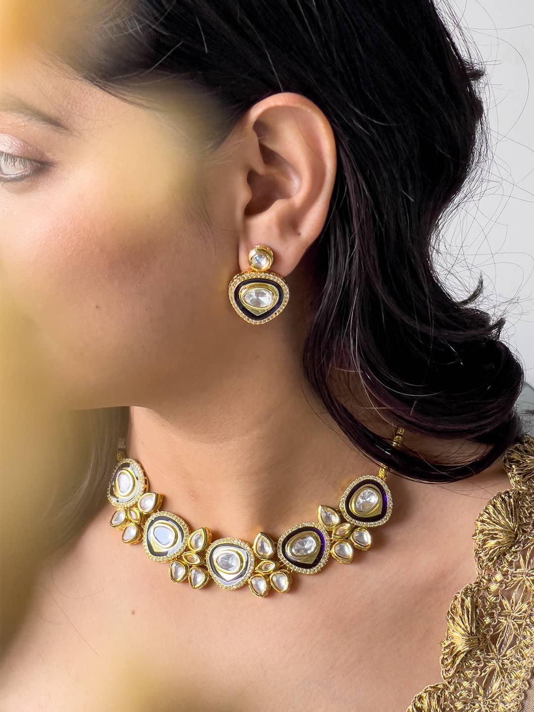 Ishhaara Gold Plated Kundan Studded Necklace And Earrings Set