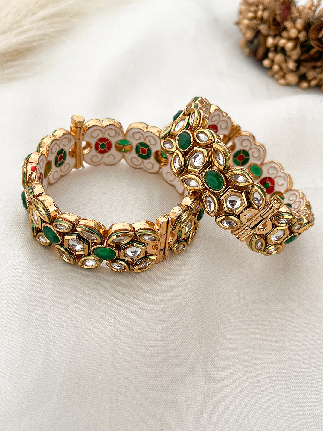 Ishhaara Gold Plated Kundan With Meenakari Openable Kada