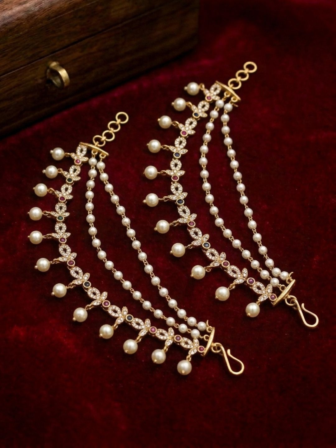 Ishhaara Gold Plated Layered Stone Ear Chains