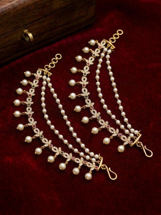 Ishhaara Gold Plated Layered Stone Ear Chains