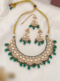 Ishhaara Gold Plated Moissanite Polki And Green Pearl Choker Necklace Set