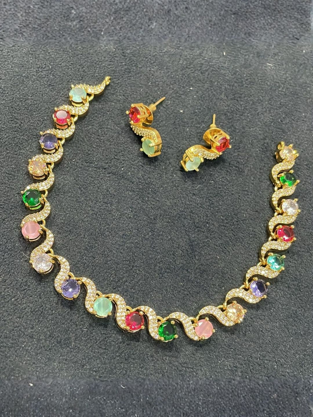Ishhaara Gold Plated Multicolor Stone Necklace