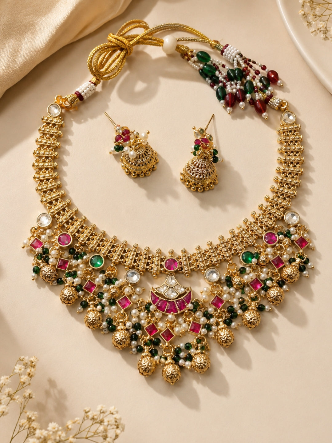 Ishhaara Gold Plated Pachi Kundan Necklace