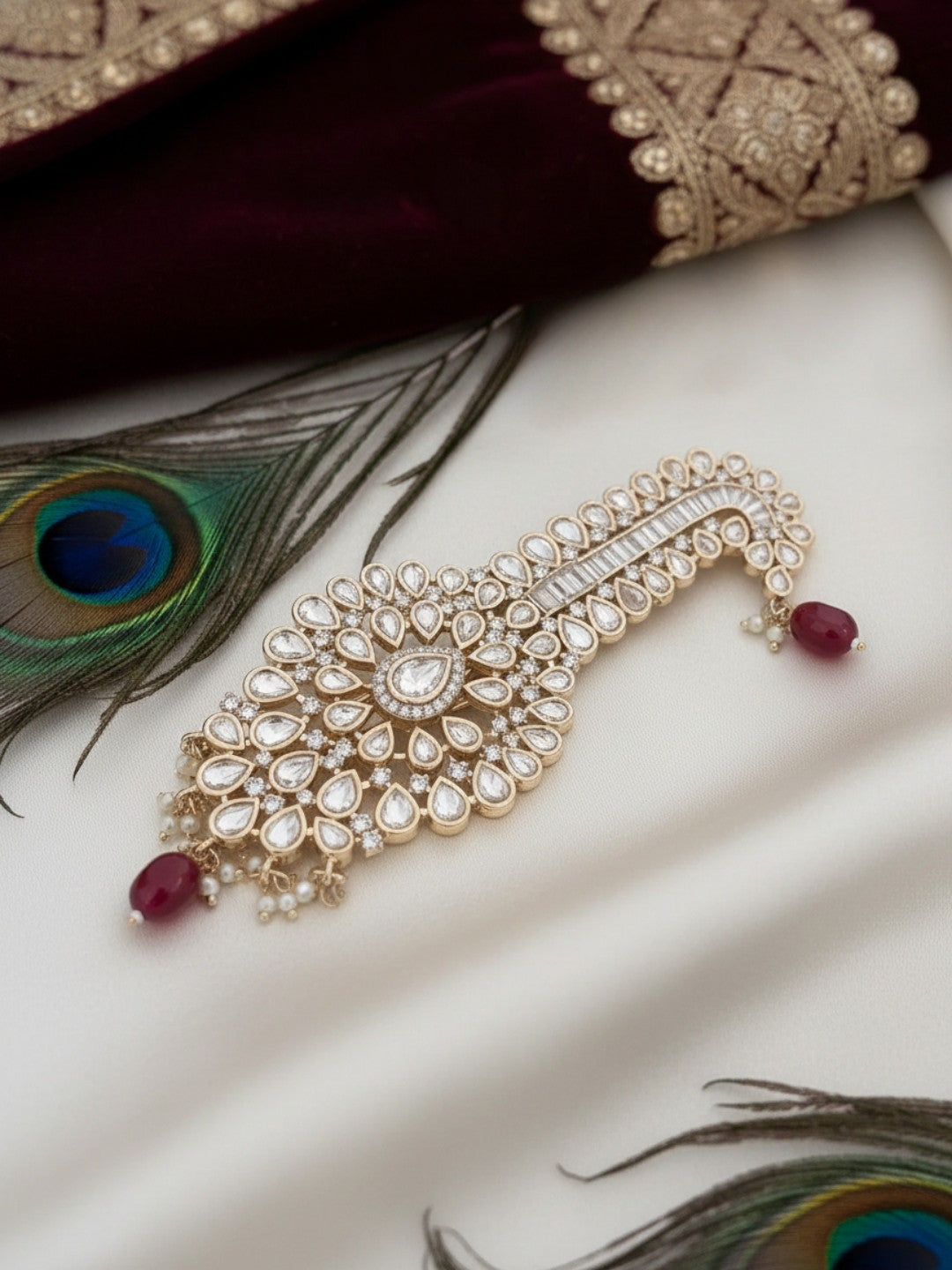 Ishhaara Gold Plated Pachi Kundan Studded Kalangi