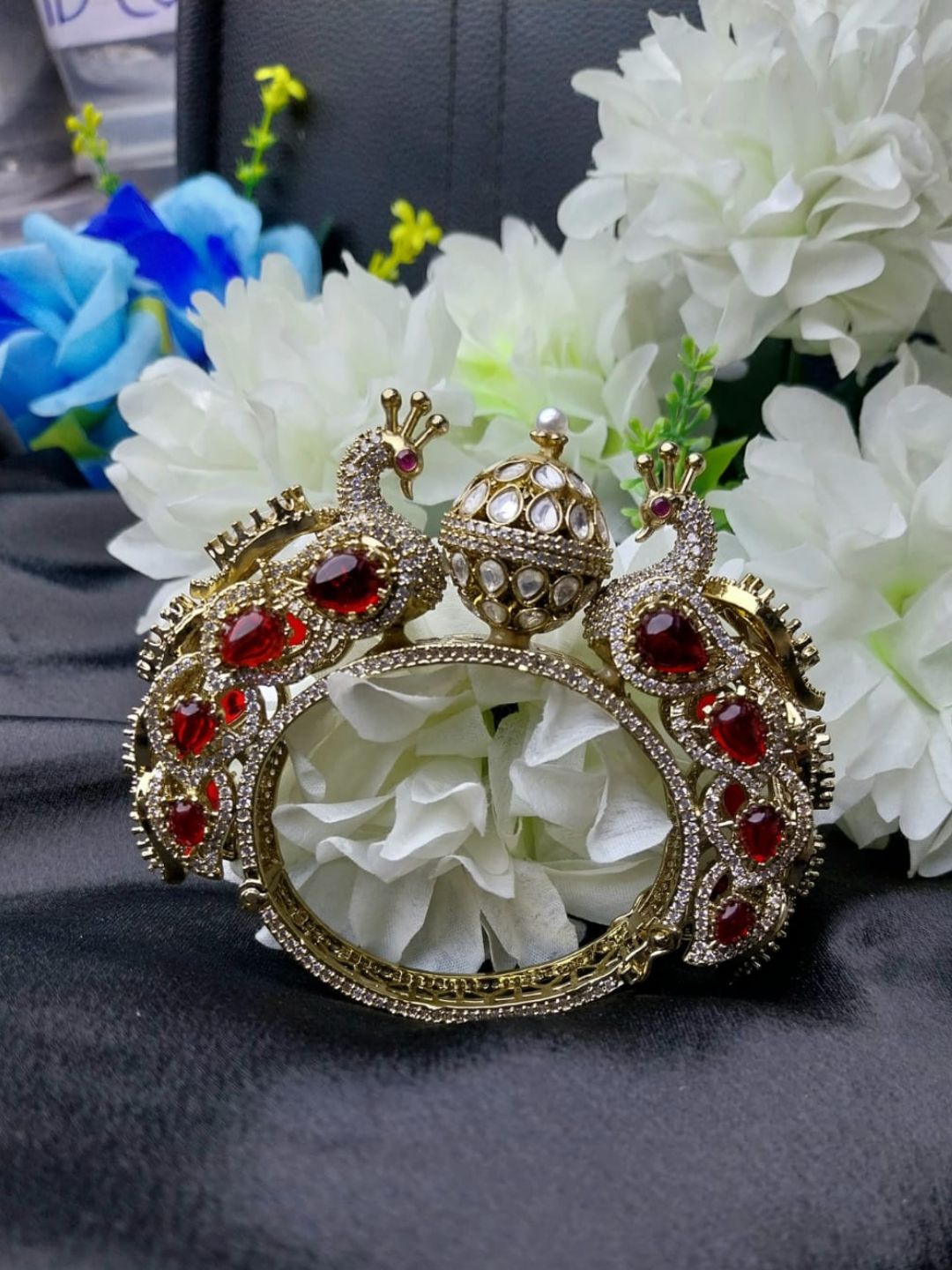 Ishhaara Gold Plated Peacock Shaped Meenakari Kada