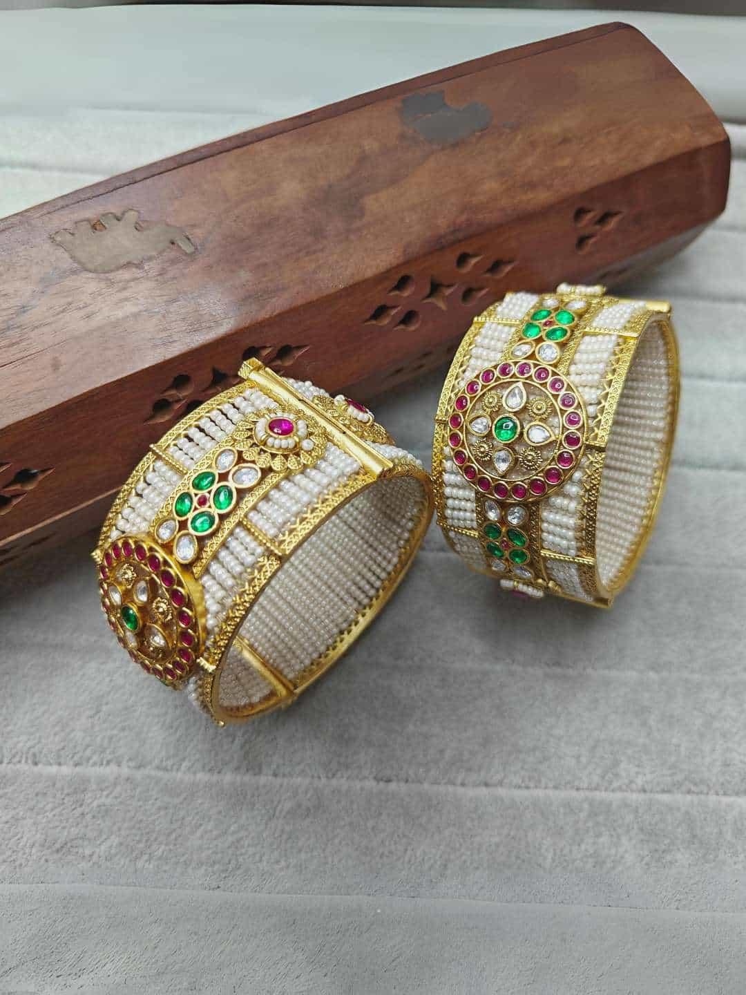 Ishhaara Gold Plated Pearls Openable Jadau Bangles