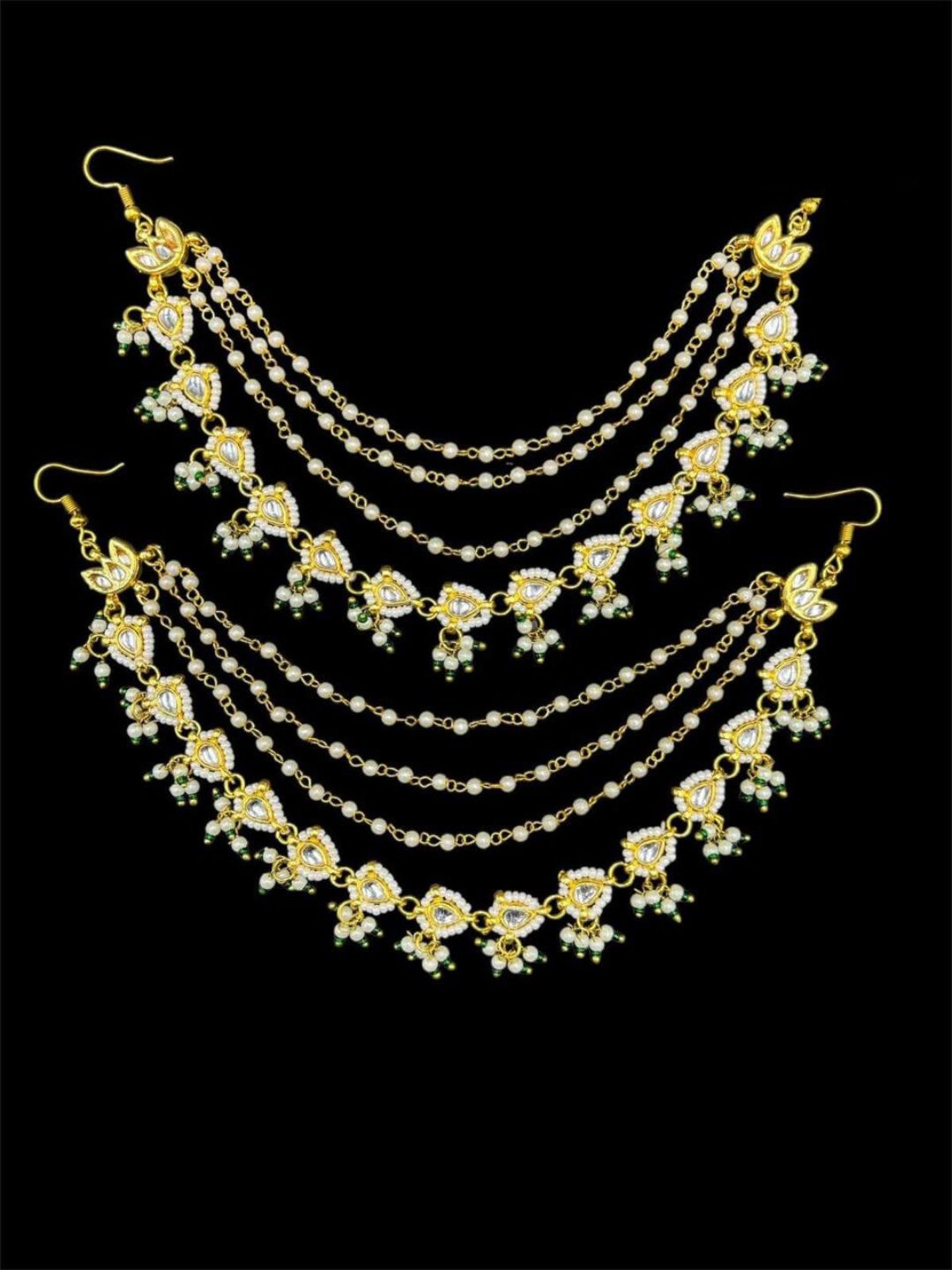 Ishhaara Gold Plated Pearls Studded Classic Layered Ear Chain