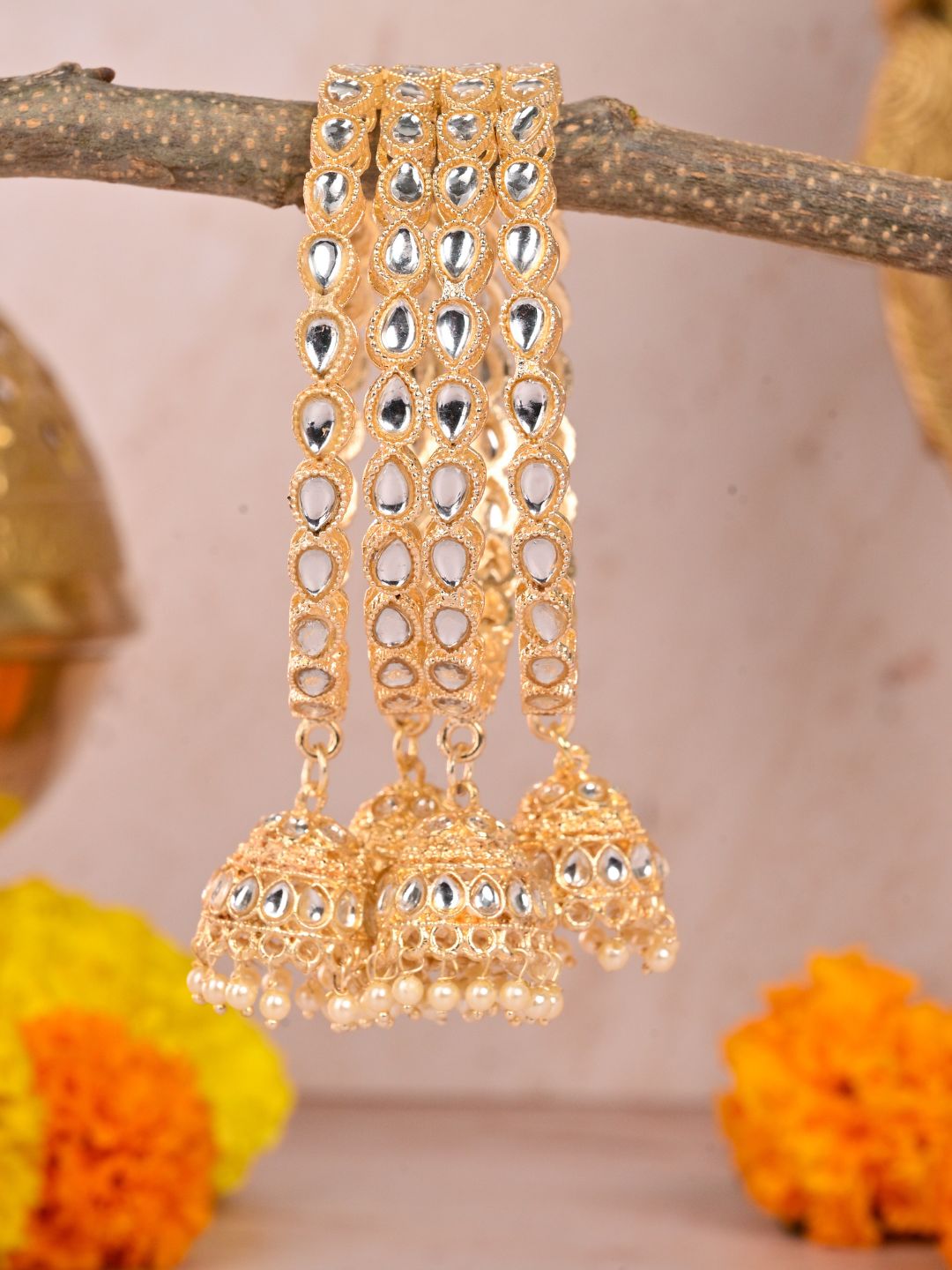 Ishhaara Gold Plated Polki Jhumka Bangles