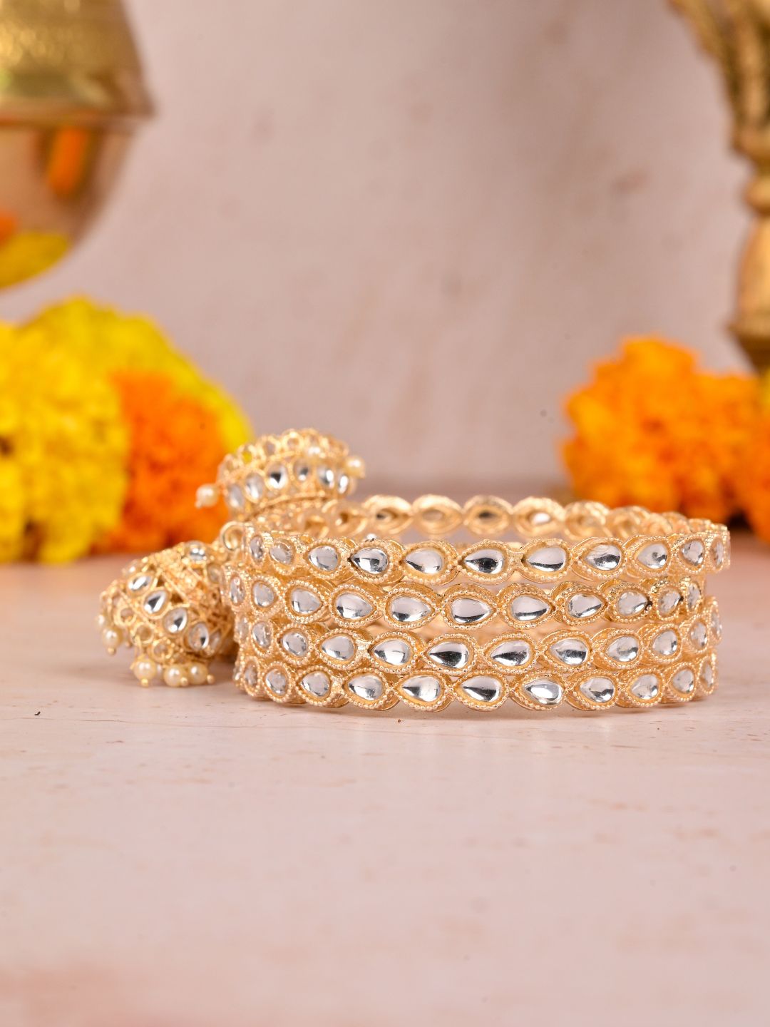 Ishhaara Gold Plated Polki Jhumka Bangles