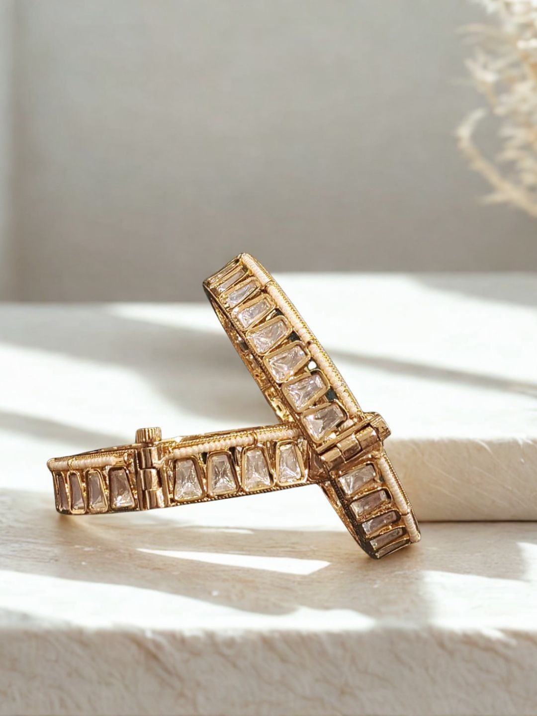 Ishhaara Gold Plated Polki Kundan Kada Bangles