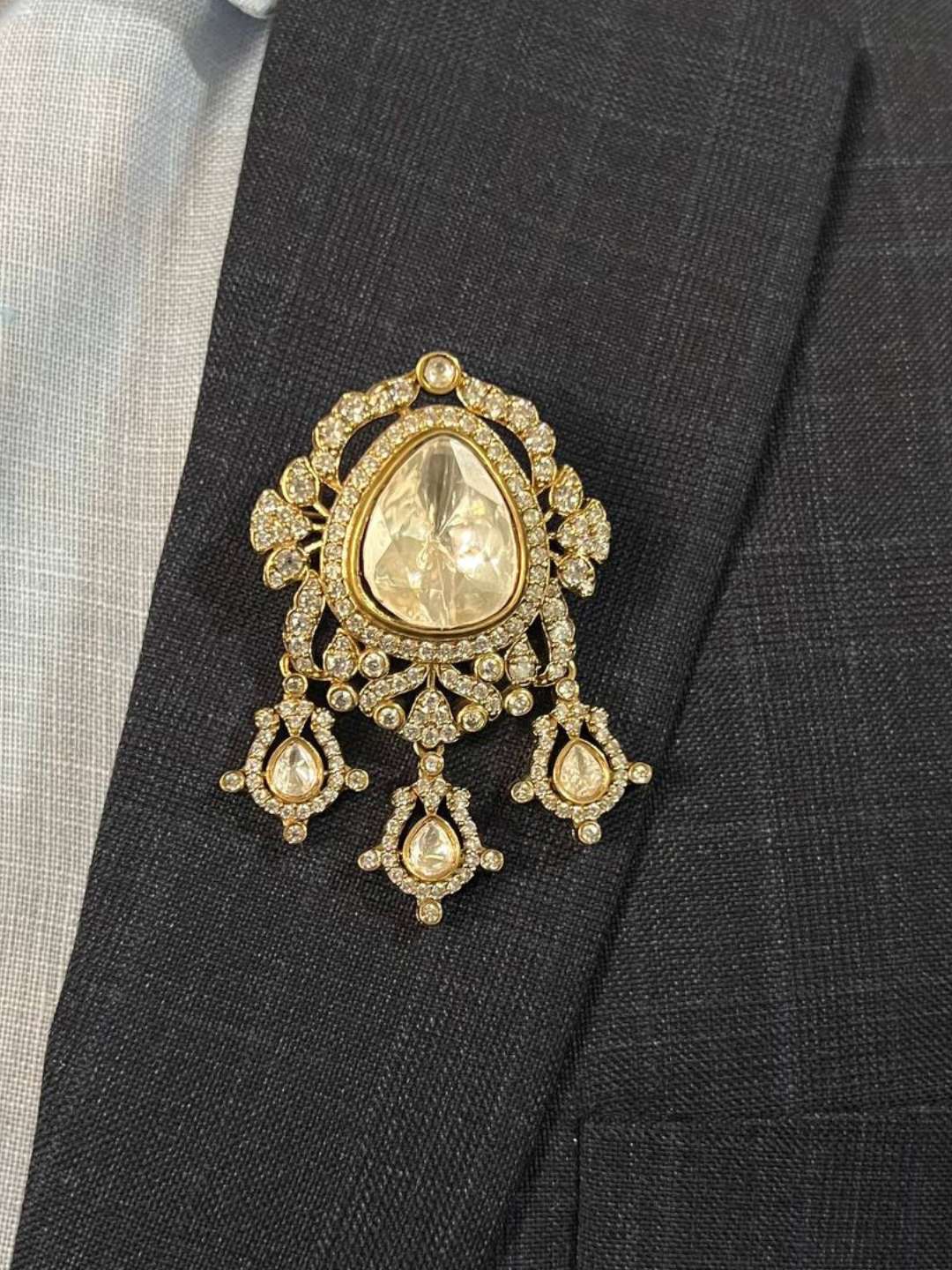 Ishhaara Gold Plated Polki Men Brooch Pin