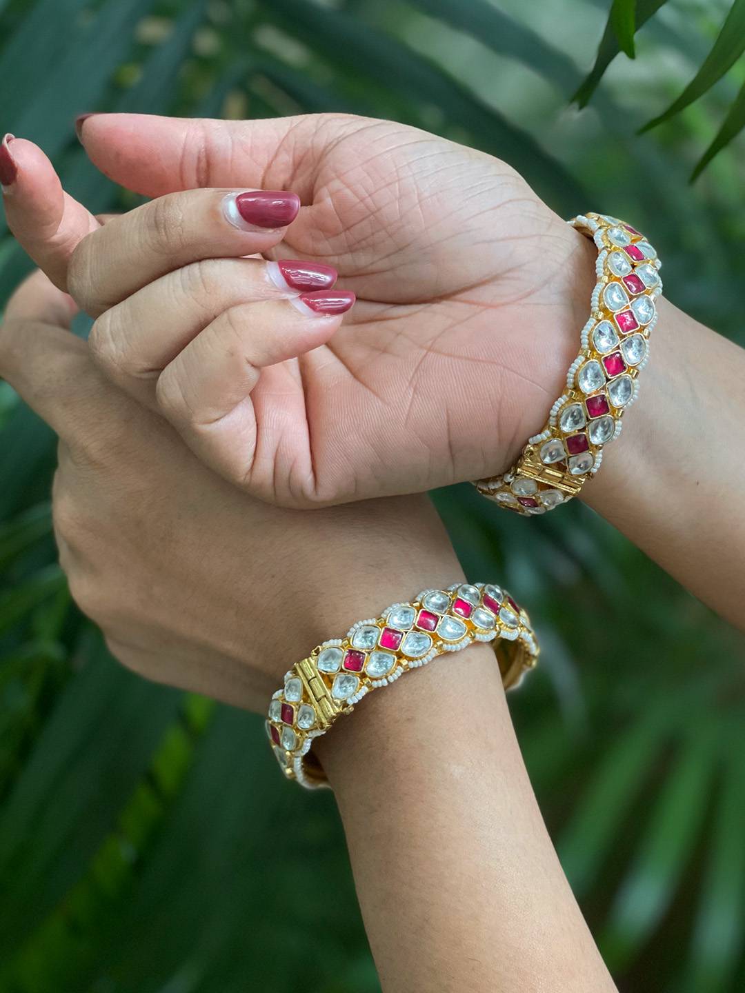 Ishhaara Gold Plated Polki Pearl Embellished Bangles