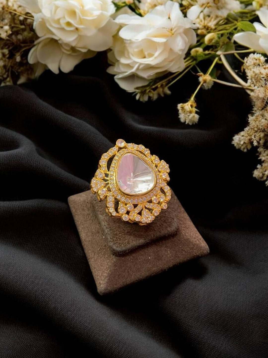 Ishhaara Gold Plated Polki Studed Ring