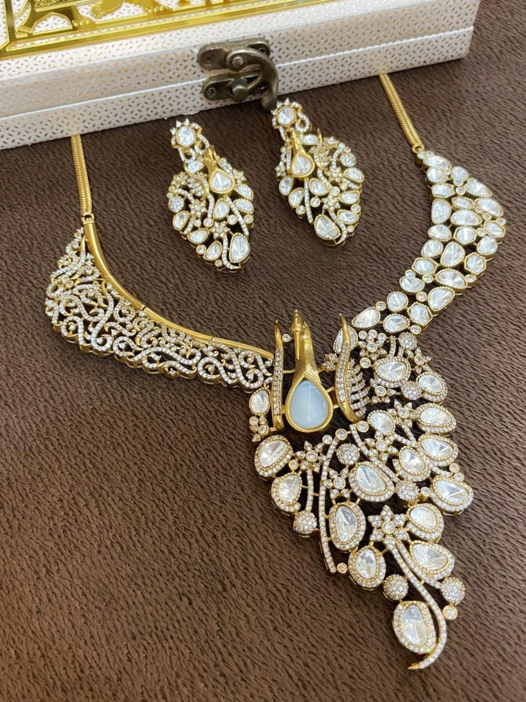 Ishhaara Gold Plated Real Moissanite Necklace Set