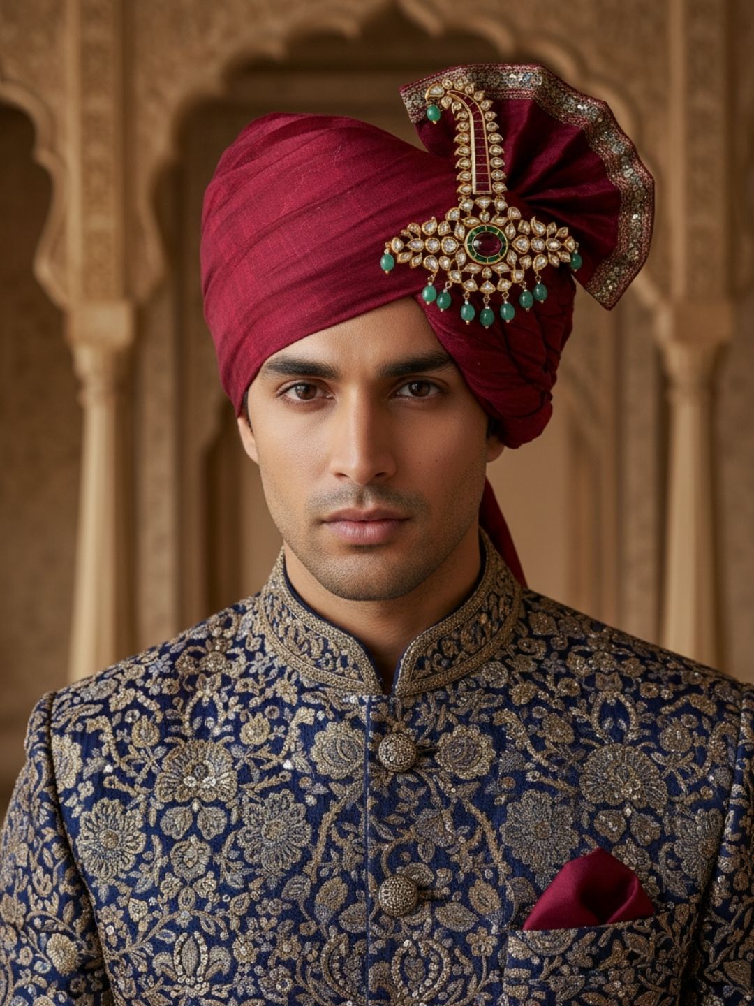 Ishhaara Gold Plated Red And Green Rajput Kundan Kalangi