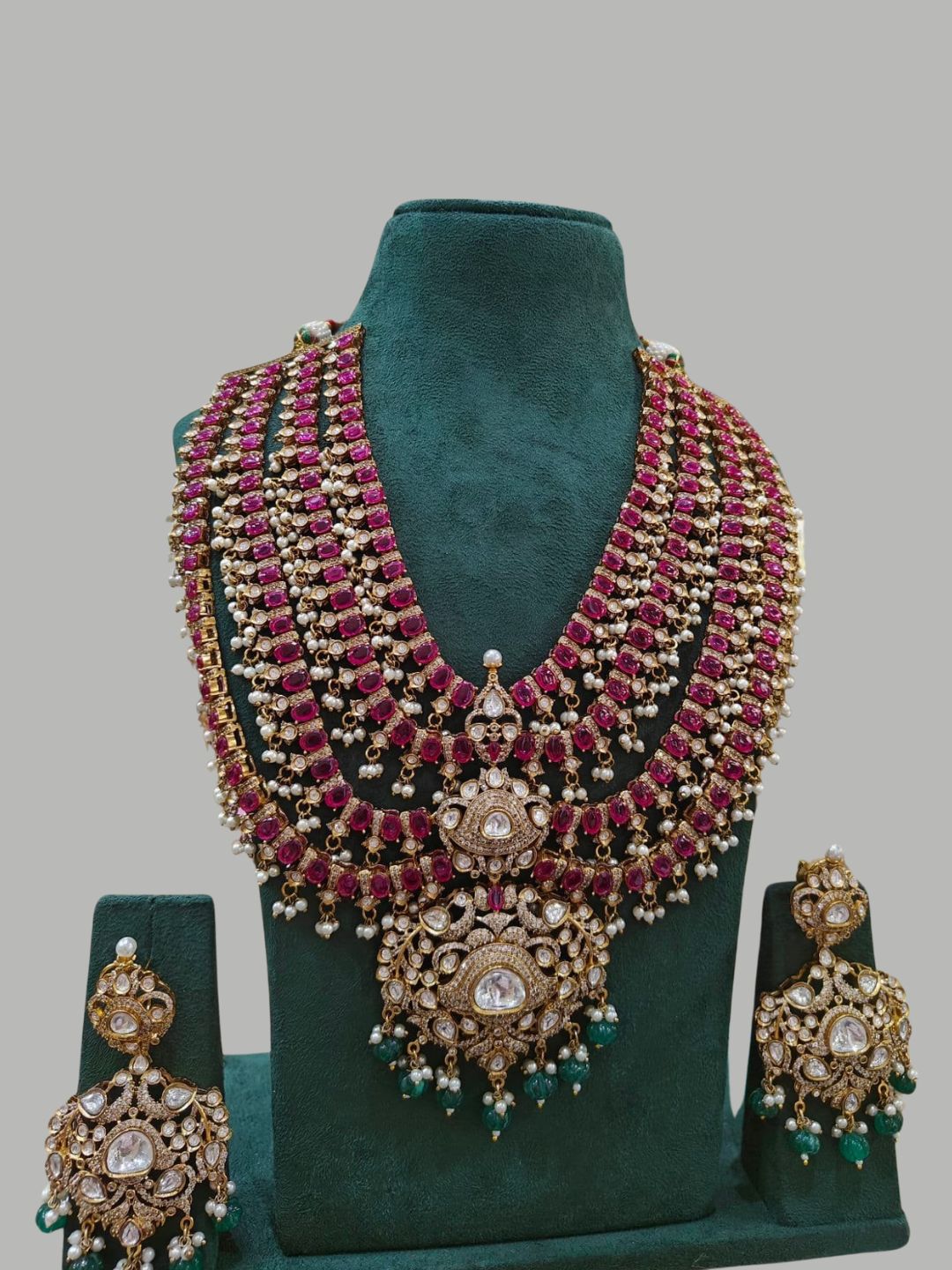 Ishhaara Gold Plated Ruby And Pearl Studded Long Necklace