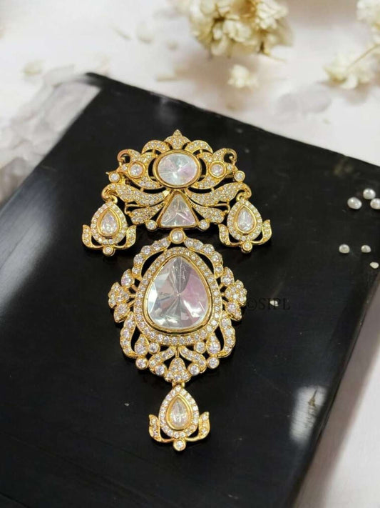 Ishhaara Gold Plated Statement Victorian Kundan Uncut Polki Brooch