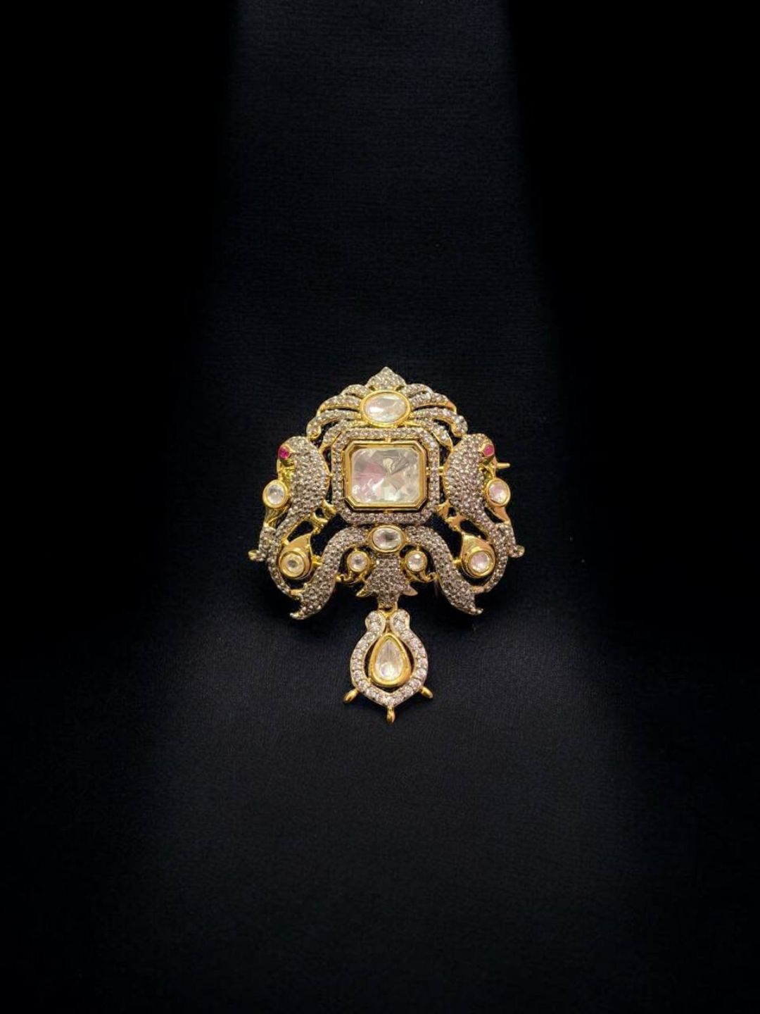 Ishhaara Gold Plated Stone Studded And Beaded Brooch