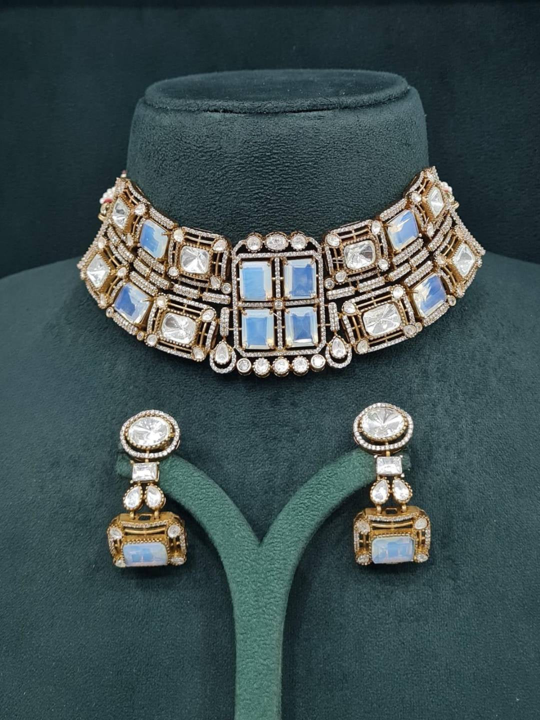 Ishhaara Gold Plated Stones Diamonds Studded Choker Set