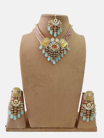 Ishhaara Gold Plated Thappa Jadau Kundan Necklace Set