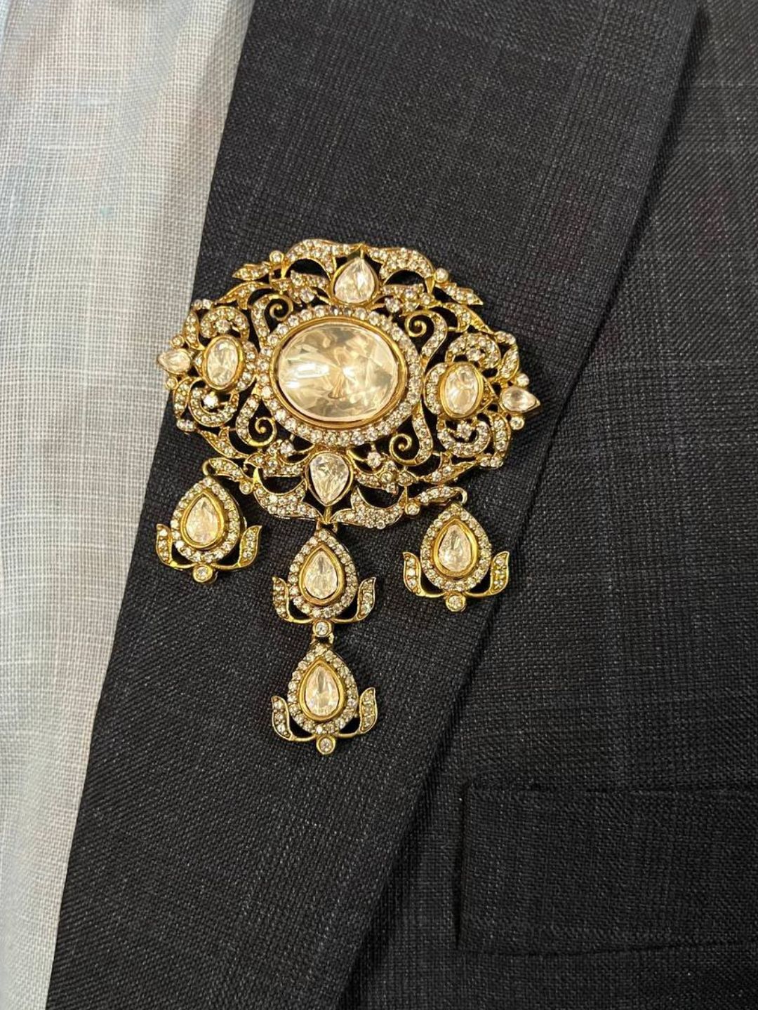 Ishhaara Gold Plated Uncut Polki Studded Brooch