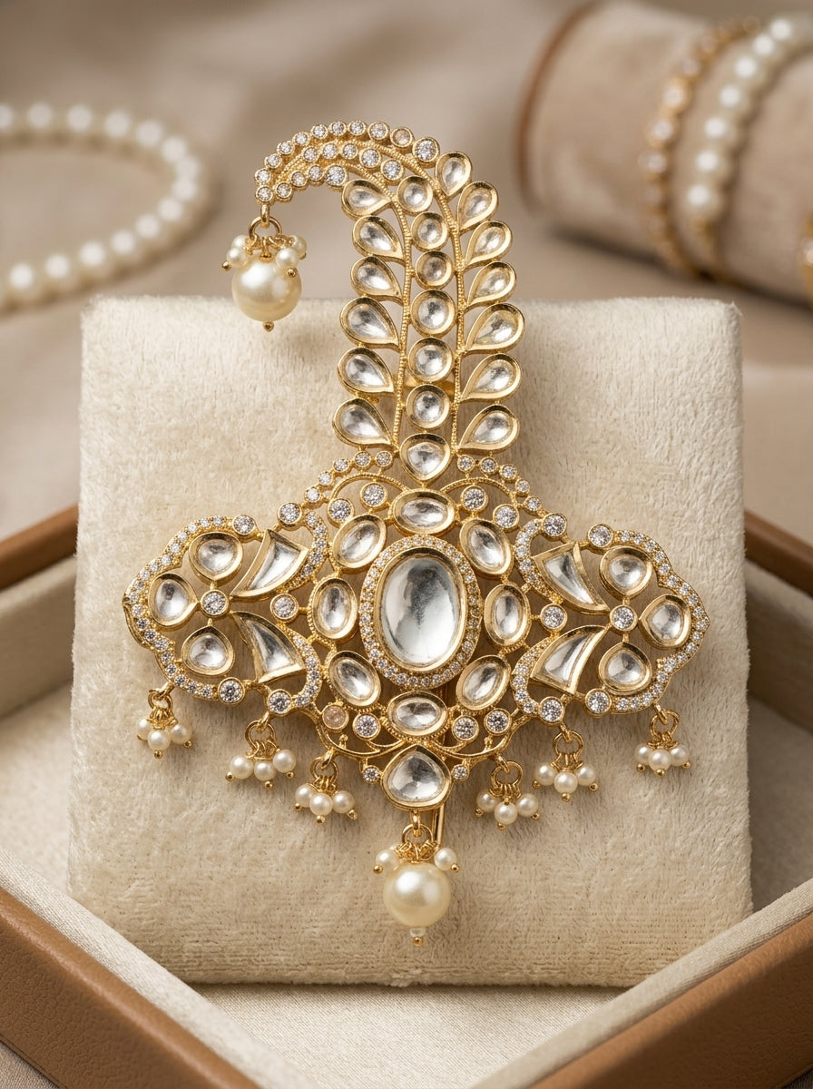Ishhaara Gold Plated With White Stone And Pearl Safa Kalangi