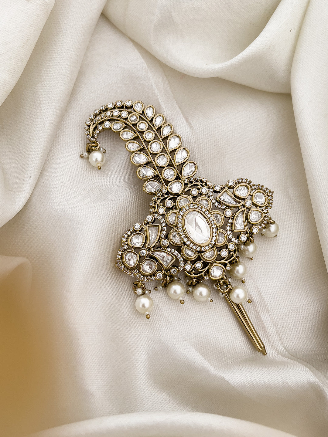 Ishhaara Gold Plated With White Stone And Pearl Safa Kalangi