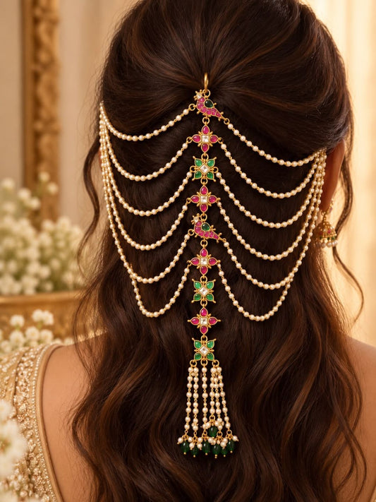 Ishhaara Gold Polish Jadau Kundan Hair Acceseries