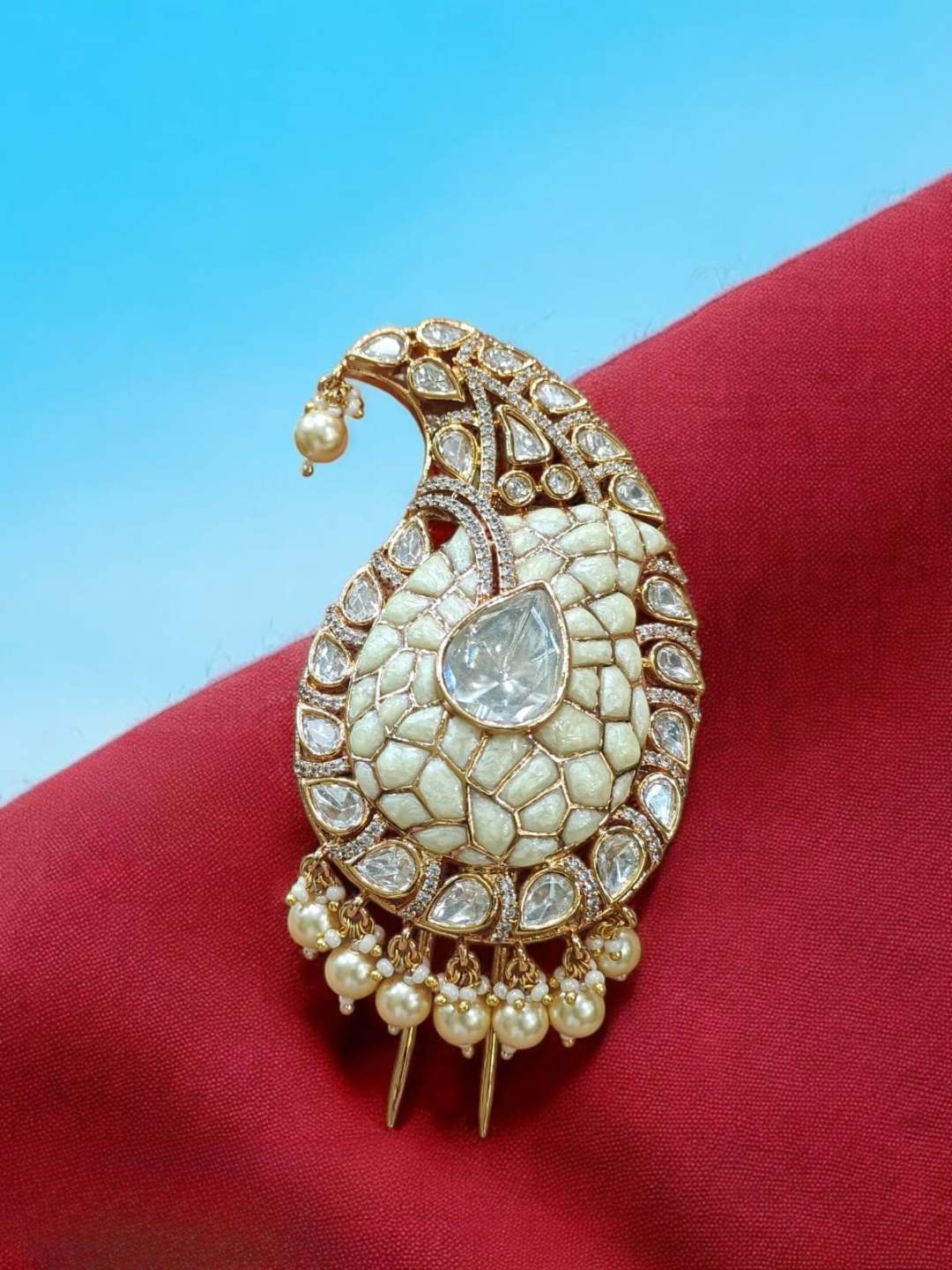 Ishhaara Gold Polki And Semi Precious Stone Brooch